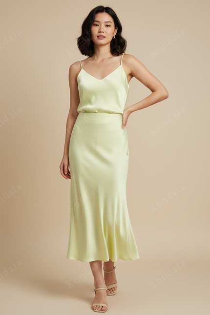 Jupe Satin Vert Clair Fluide Élégante