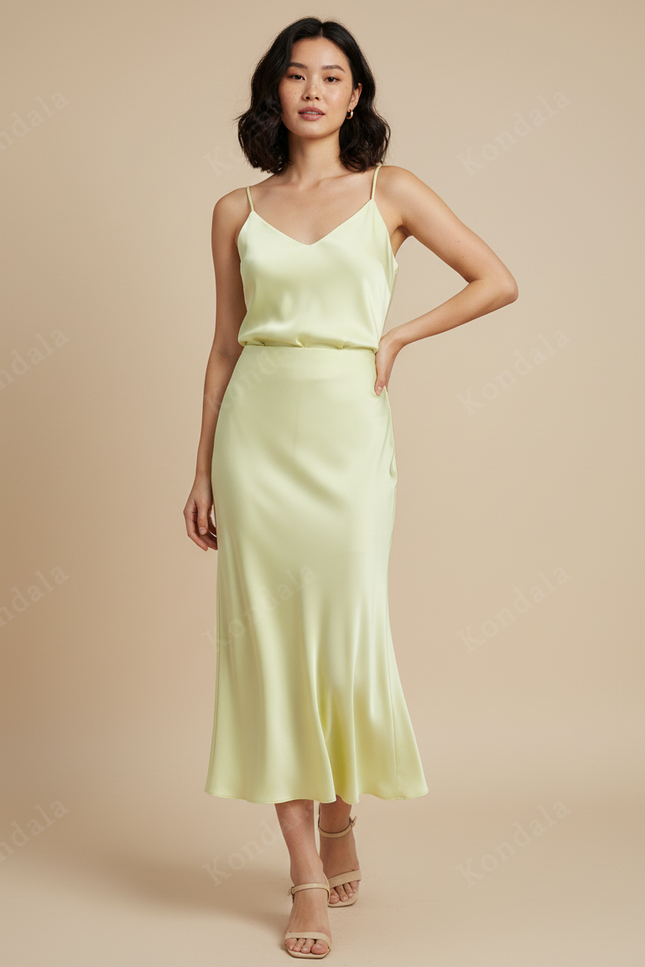 Jupe Satin Vert Clair Fluide Élégante