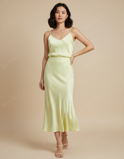 Jupe Satin Vert Clair Fluide Élégante