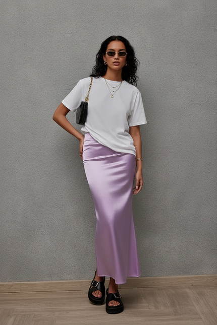 Jupe Satin Lavande Fluide
