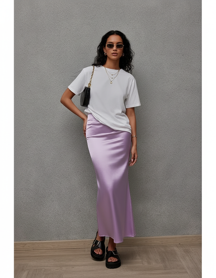 Jupe Satin Lavande Fluide