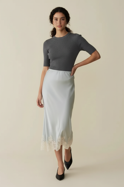 Jupe Midi Satin Dentelle