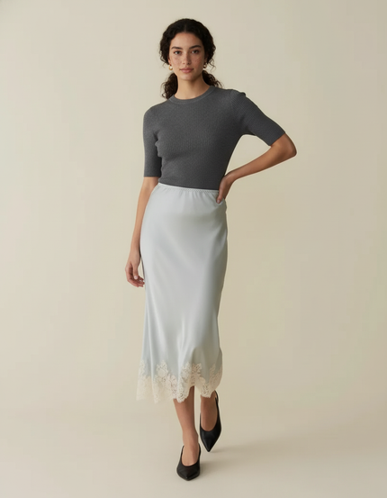 Jupe Midi Satin Dentelle