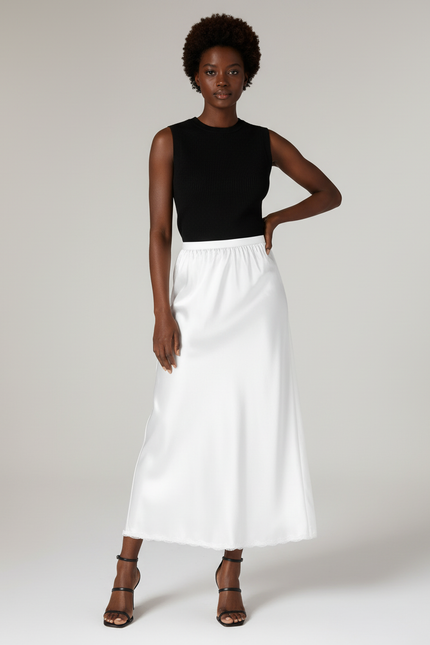 Jupe Satin Blanche Midi Fluide Légère