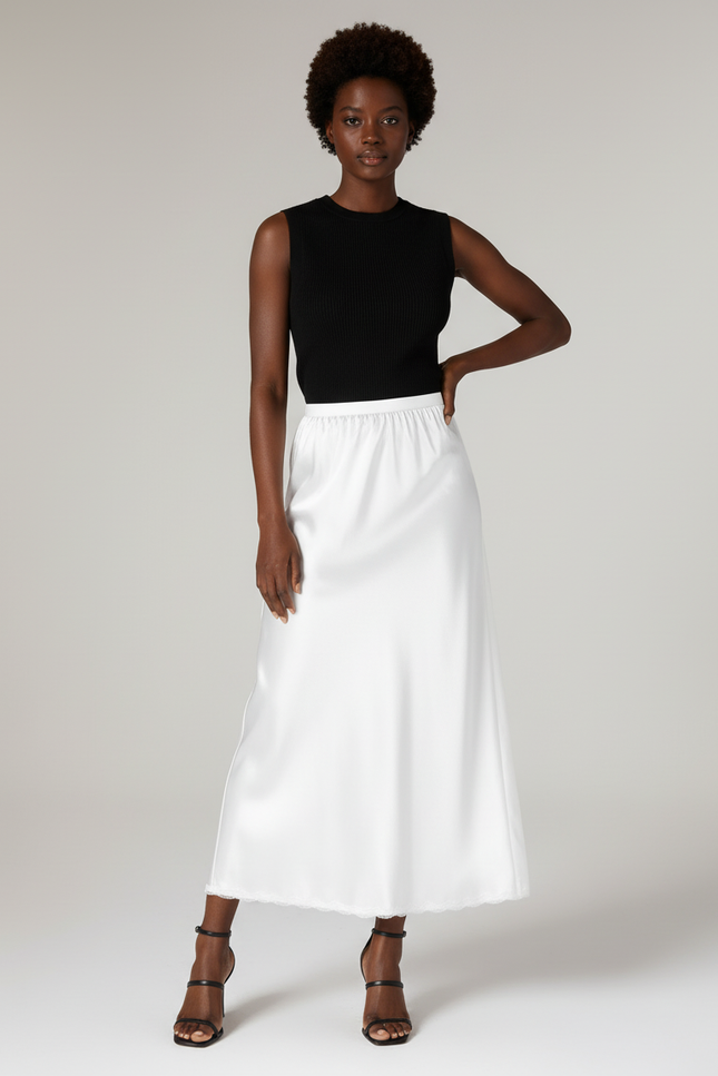 Jupe Satin Blanche Midi Fluide Légère