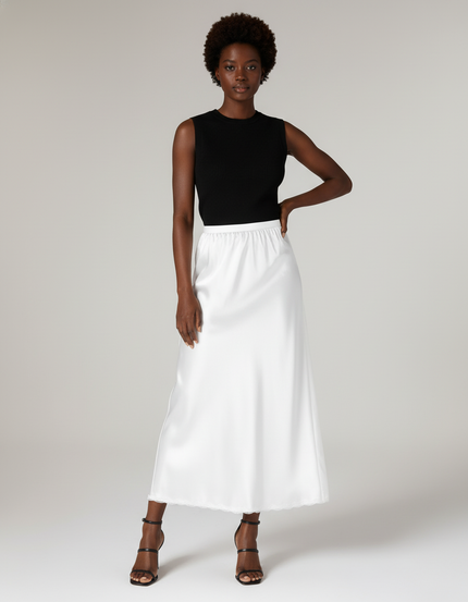 Jupe Satin Blanche Midi Fluide Légère