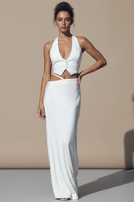 Jupe Blanche Longue Pour Fille Avec Satin Blanc