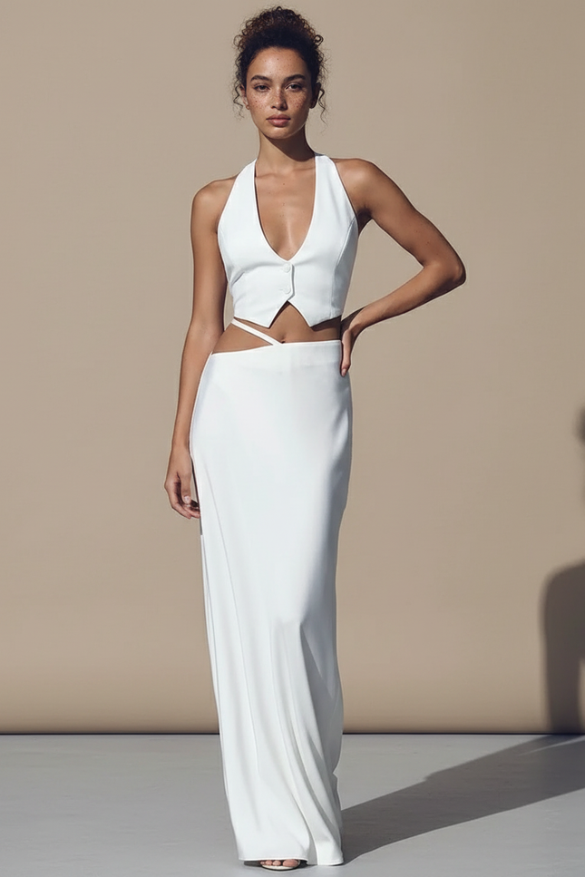 Jupe Blanche Longue Pour Fille Avec Satin Blanc