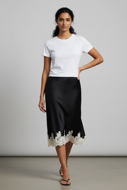Jupe Noire Satin Dentelle