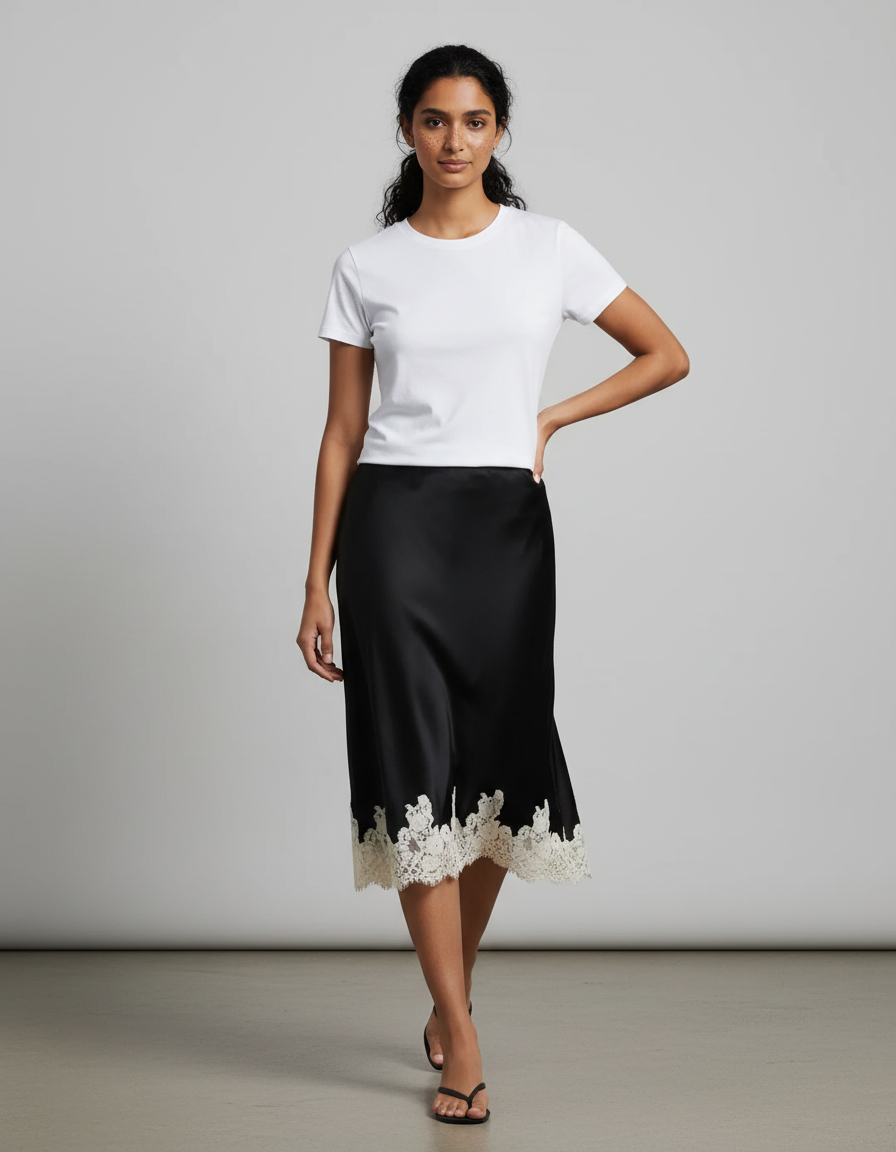 Jupe Noire Satin Dentelle