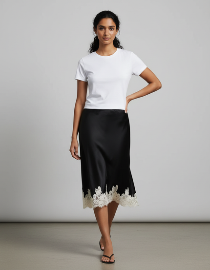 Jupe Noire Satin Dentelle