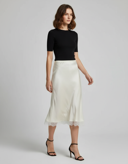 Jupe Satin Élégante Ivoire Dentelle
