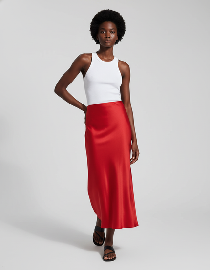 Jupe Satin Rouge Fluide Élégante Audacieuse