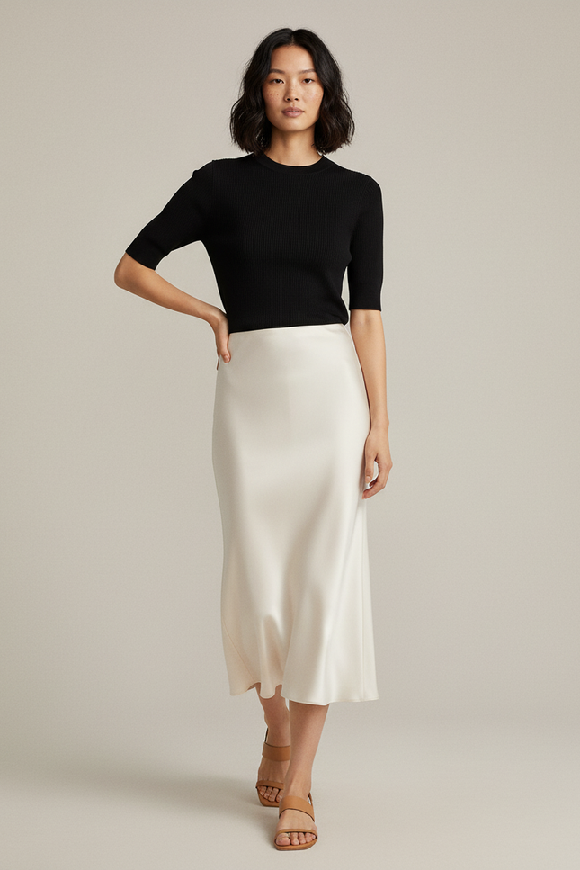 Jupe Satin Blanche Fluide Élégante Romantique