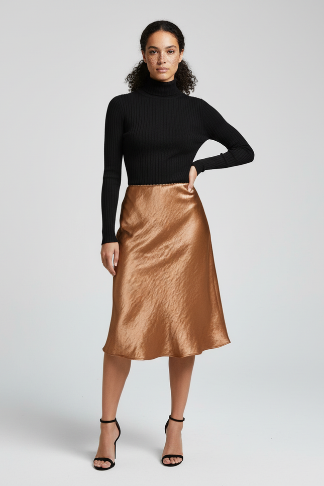 Jupe Satin Bronze Texturée Élégante