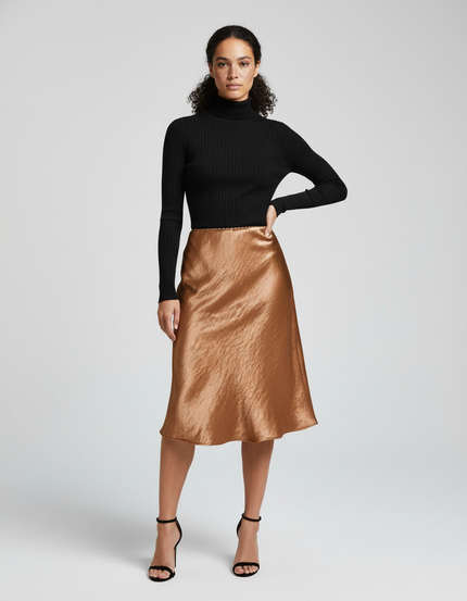 Jupe Satin Bronze Texturée Élégante