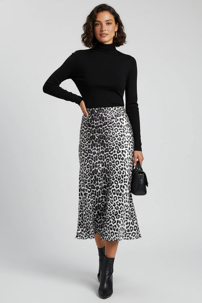 Jupe Satin Imprimé Léopard Élégante