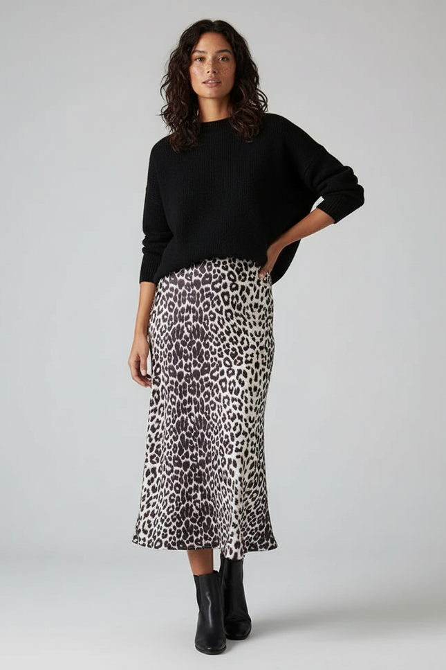 Jupe Satin Imprimé Léopard Élégante Sauvage