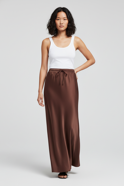 Jupe Satin Marron Chocolat