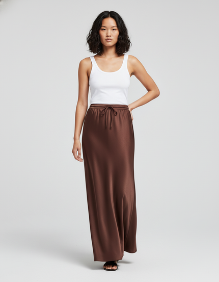 Jupe Satin Marron Chocolat
