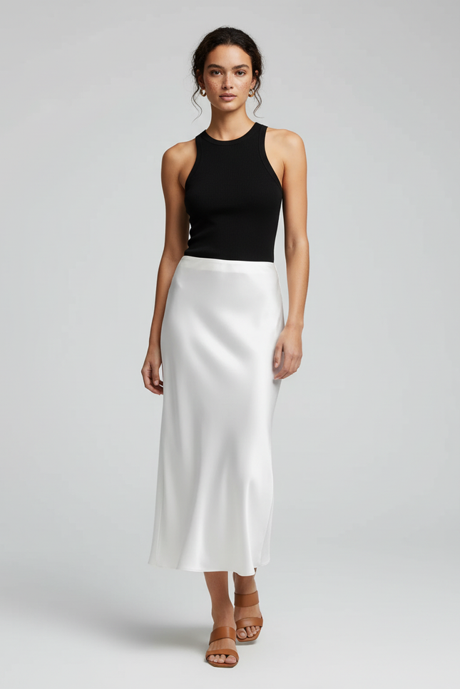 Jupe Satin Longue Blanche Fluide Élégante