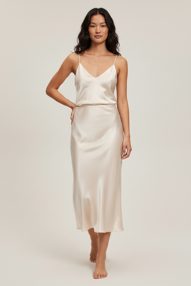 Jupe Satin Crème Fluide Élégante Douce