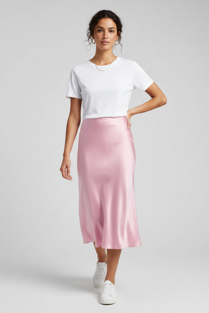Jupe Satin Rose Fluide Élégante Féminine