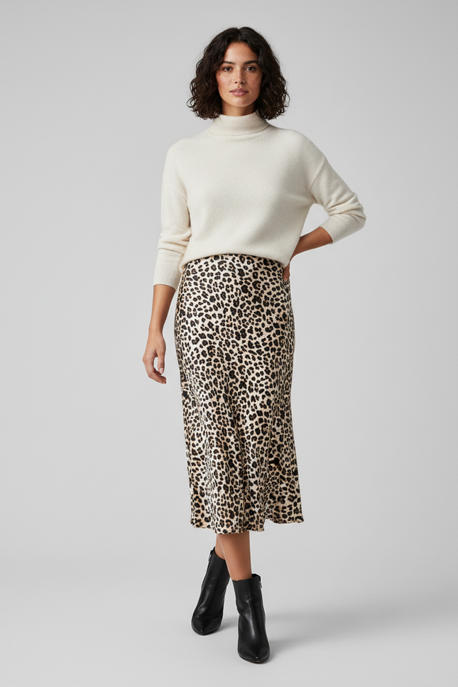 Jupe Satin Imprimé Léopard Fluide