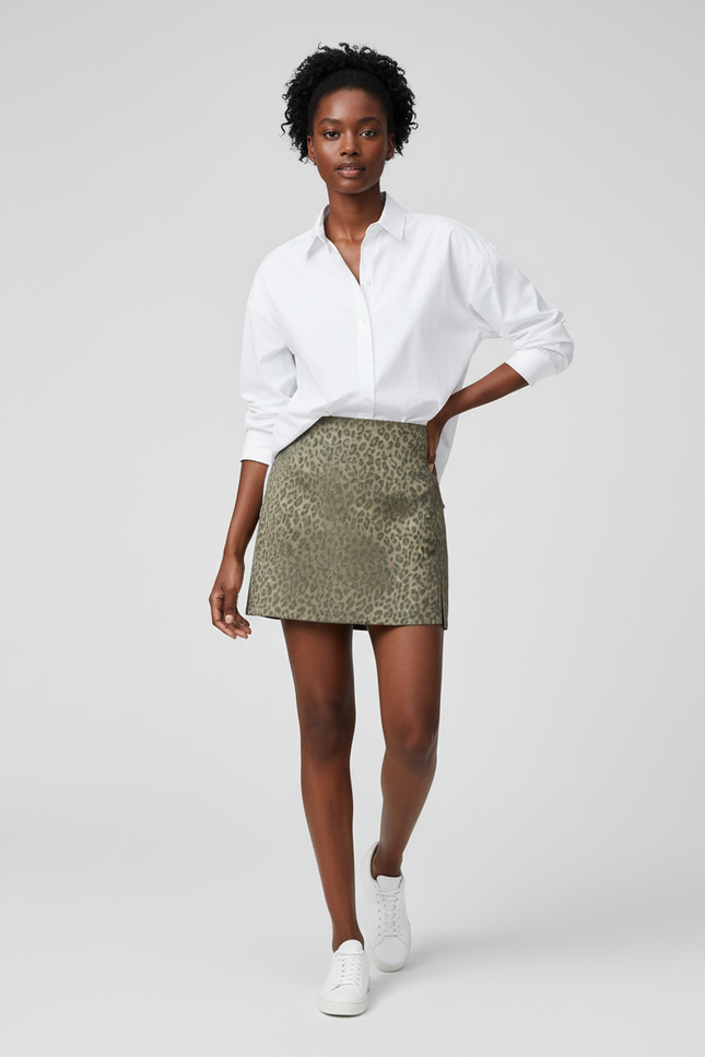 Jupe Satin Kaki Léopard Chic