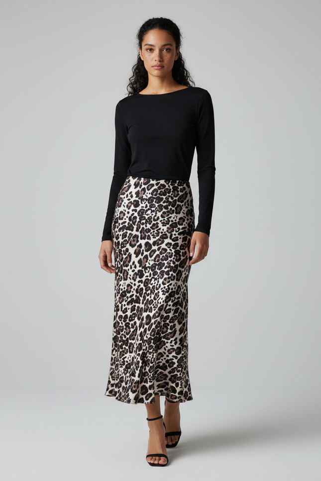 Jupe Satin Léopard Fluide Élégante Glamour
