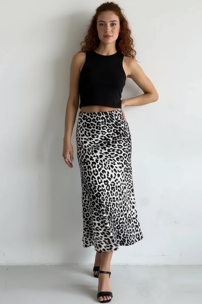 Jupe Satin Léopard Fluide Élégante Sophistiquée
