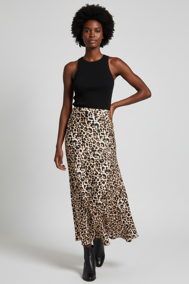 Jupe Satin Léopard Fluide