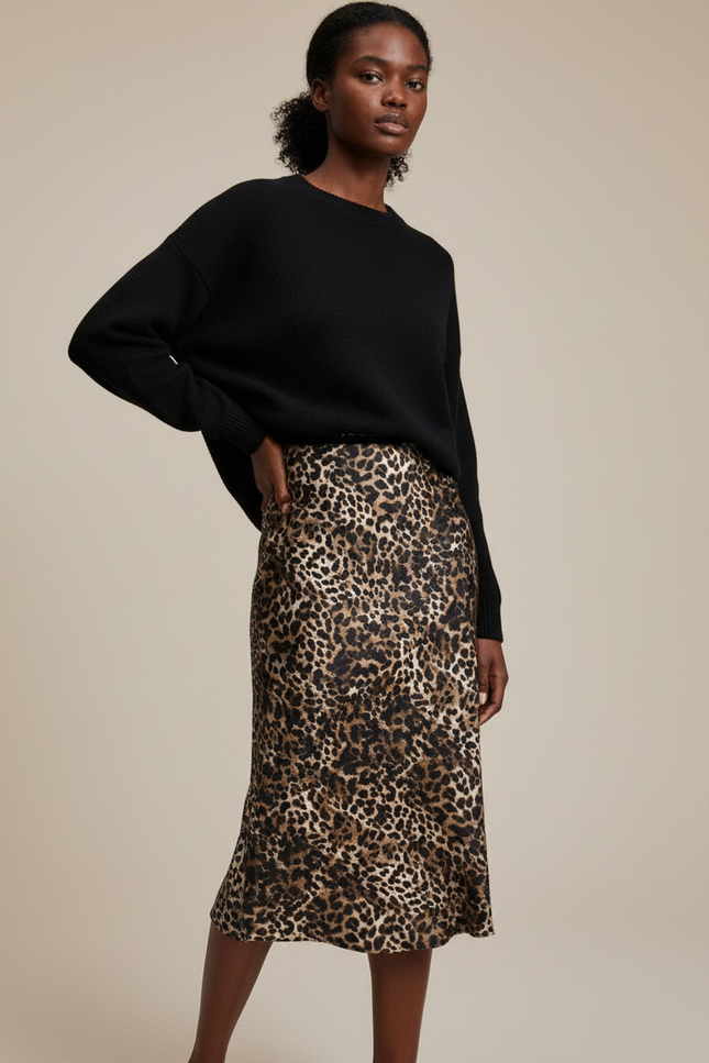 Jupe Satin Léopard Fluide Moderne