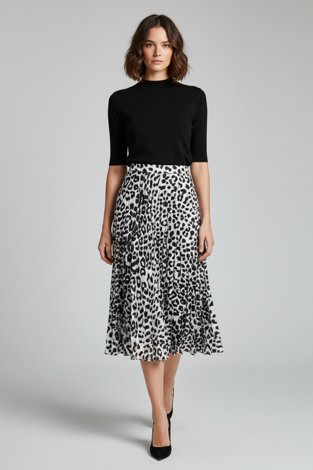 Jupe Plissée Satin Léopard