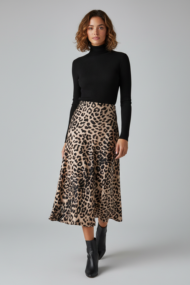 Jupe Satin Imprimé Léopard Chic