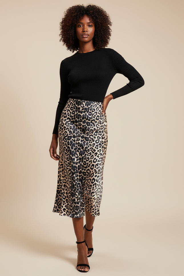Jupe Satin Imprimé Léopard Fluide Originale