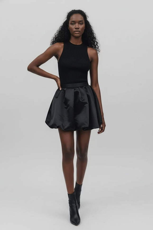 Jupe Satin Noire Bouffante Chic