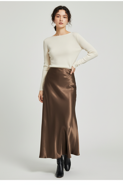 Jupe Longue Satin Chocolat