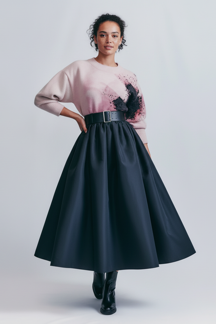 Jupe Satin Marine Évasée Élégante