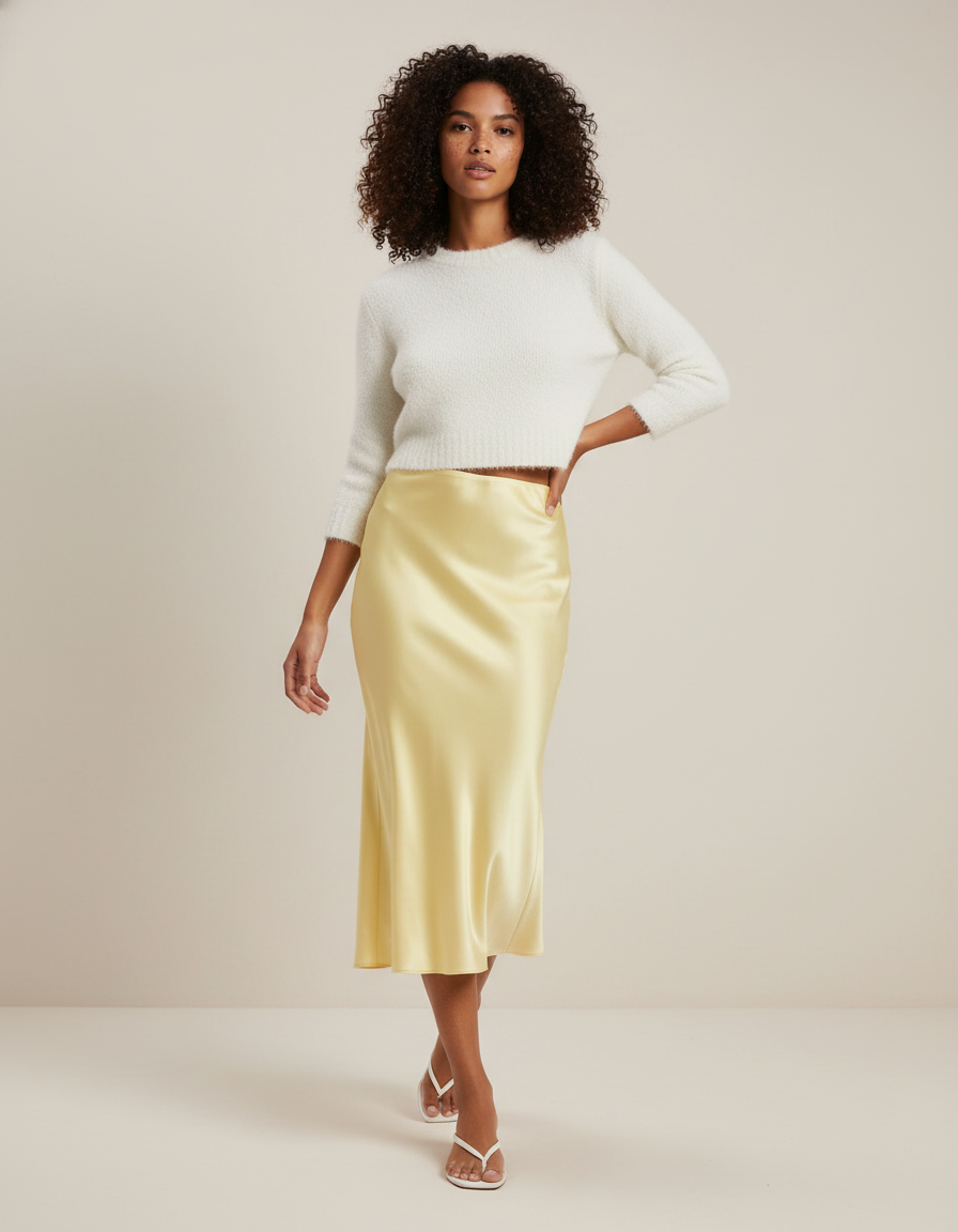 Jupe Satin Jaune Fluide Élégante