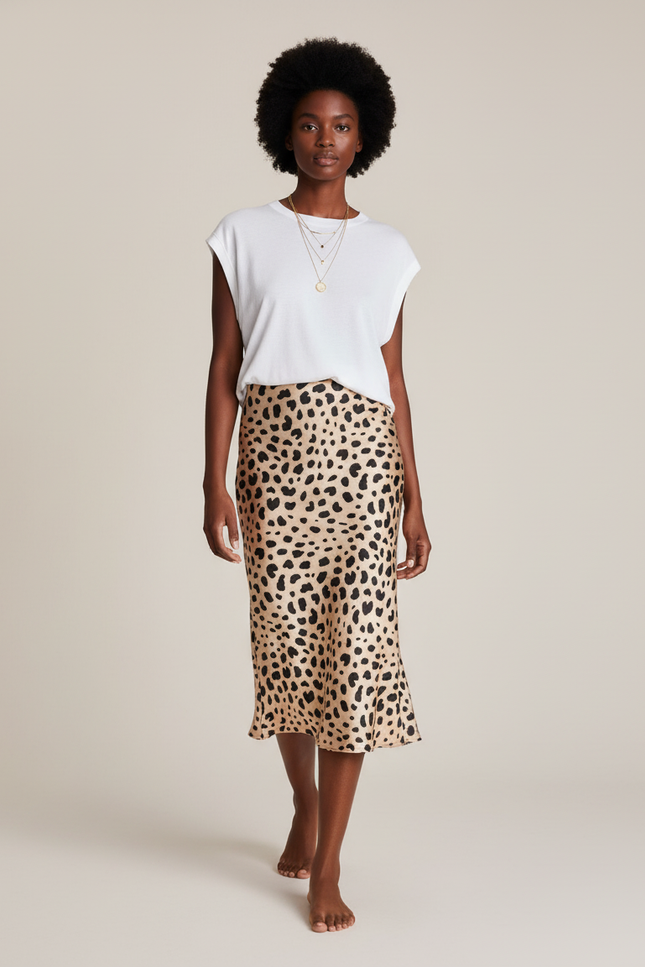 Jupe Satin Léopard Midi Élégante Raffinée