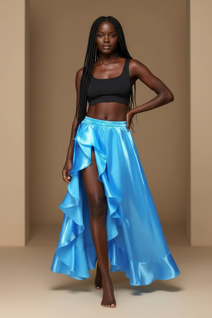 Jupe Portefeuille Satin Bleue