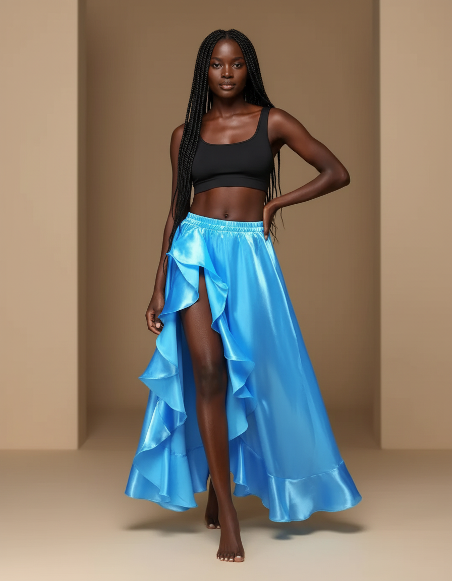 Jupe Portefeuille Satin Bleue