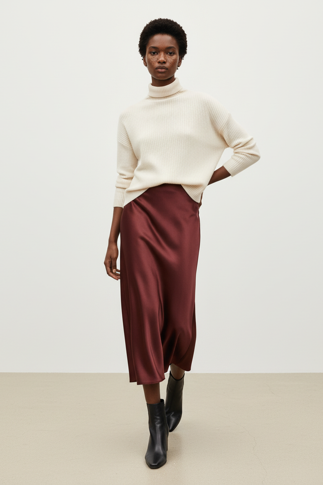 Jupe Satin Aubergine