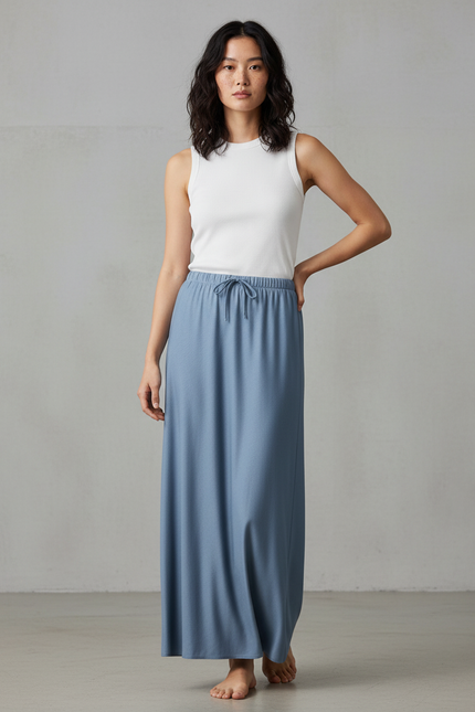 Jupe Satin Bleue Fluide Chic