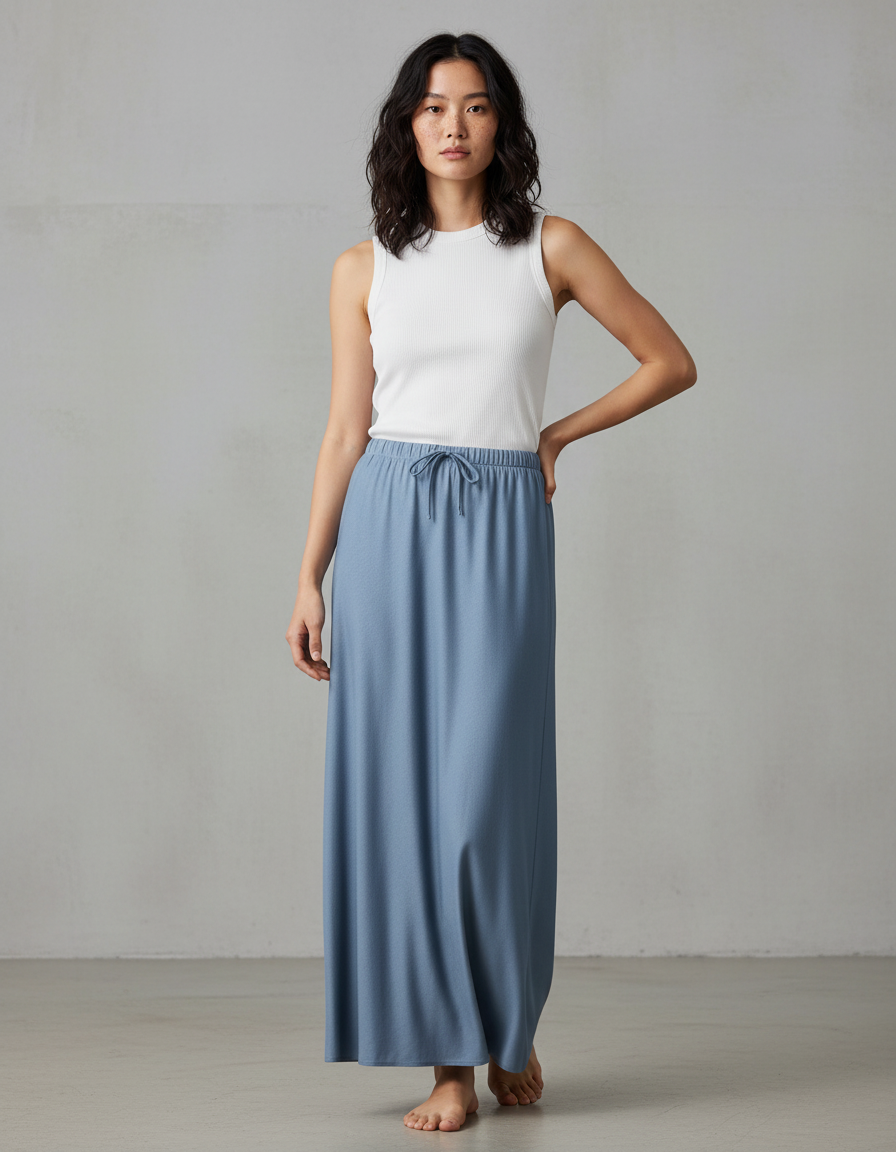 Jupe Satin Bleue Fluide Chic