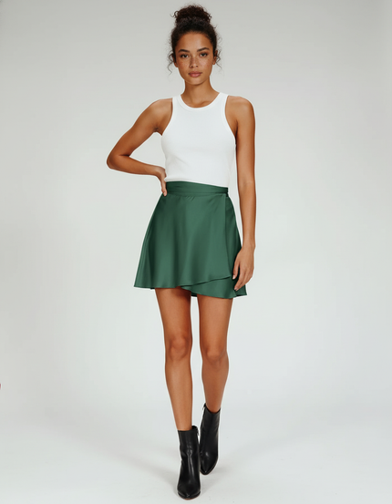 Jupe Satin Verte Asymétrique Fluide