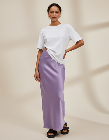 Jupe Satin Lavande Longue Élégante