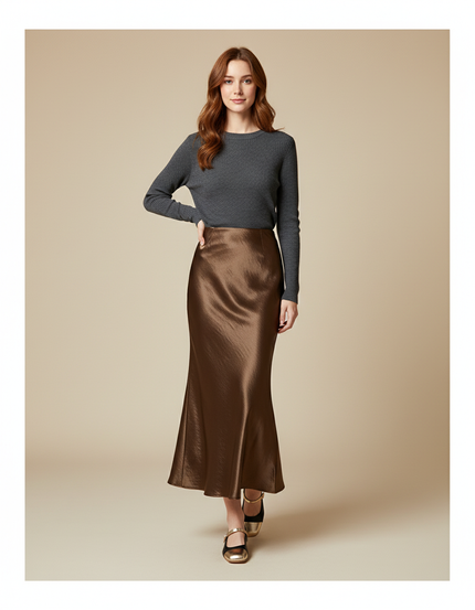 Jupe Satin Sirène Marron Élégante