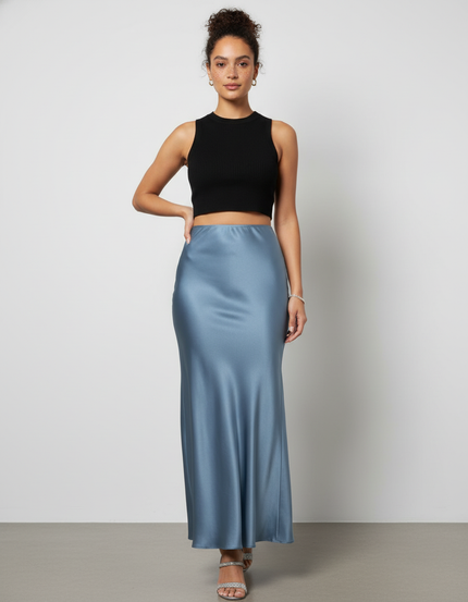 Jupe Satin Bleu Fluide Chic